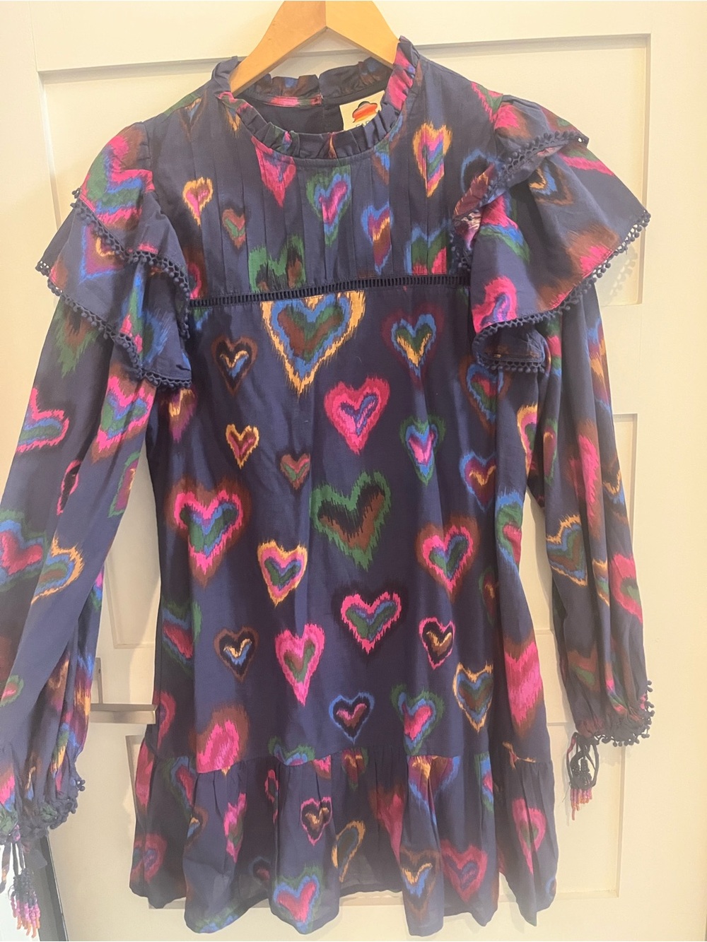 FARM Rio Navy Ikat Multicolor Heart-Print Ruffle Mini Dress - Picture 2 of 6